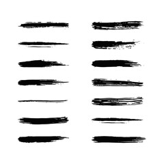 Dry brush strokes set isolated on white background. Ink stripes grunge texture.