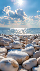Obraz premium Beautiful beach scene with pebbles on the shore