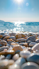Obraz premium Beautiful beach scene with pebbles on the shore