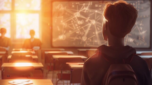 Student in Classroom with Sunlight - Generative AI