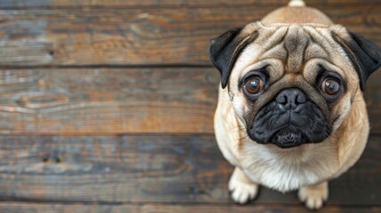 Obraz premium Closeup wooden background portrait of purebred pug