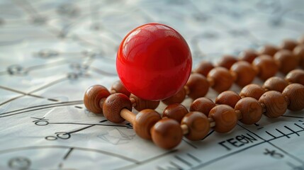 A red ball on an abacus surrounded by mathematical symbols, representing the intersection of arithmetic and problem-solving skills in education and business 