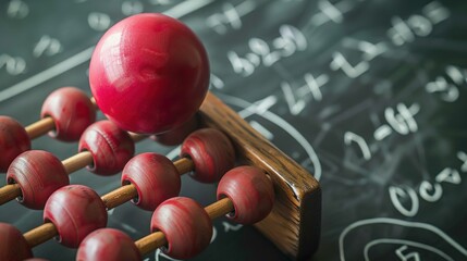 A red ball on an abacus surrounded by mathematical symbols, representing the intersection of arithmetic and problem-solving skills in education and business ,