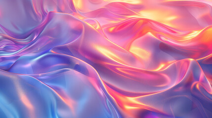 Fototapeta premium Background with abstract waves. Vibrant holographic chrome gradient. AI generative