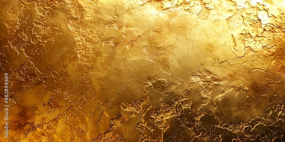 Poster a gold background with a lot of texture and a few spots of color. the gold is very shiny and the tex