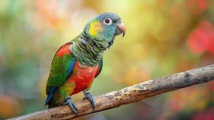 Obraz premium Portrait photography of Bourke's Parrot bird catch standing on wood stick , studio shot isolated on single color background ,editorial style, shoot by DSLR .