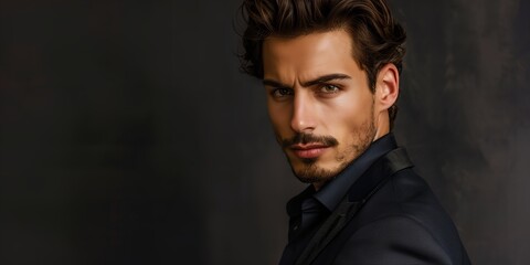 Obraz premium A man in a suit and tie with a beard and a serious expression. Concept of professionalism and formality