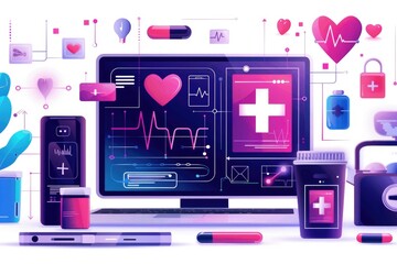 Online medical consultation. Electronic health record. Telemedicine concept. Vector illustration.