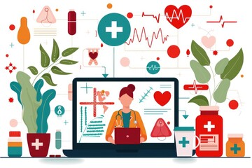 Online medical consultation. Doctor and patient. Vector illustration.