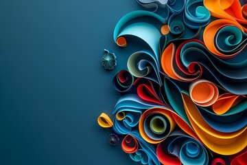 Abstract Background with Colorful Quilling Paper Strips - Dark Blue, High Resolution