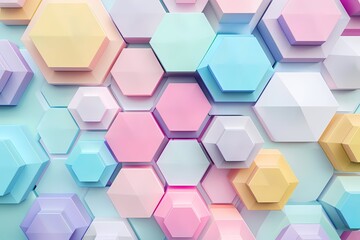 Fototapeta premium 3D Render of Colorful Pastel Colored Abstract Geometric Background with Hexagon Shapes