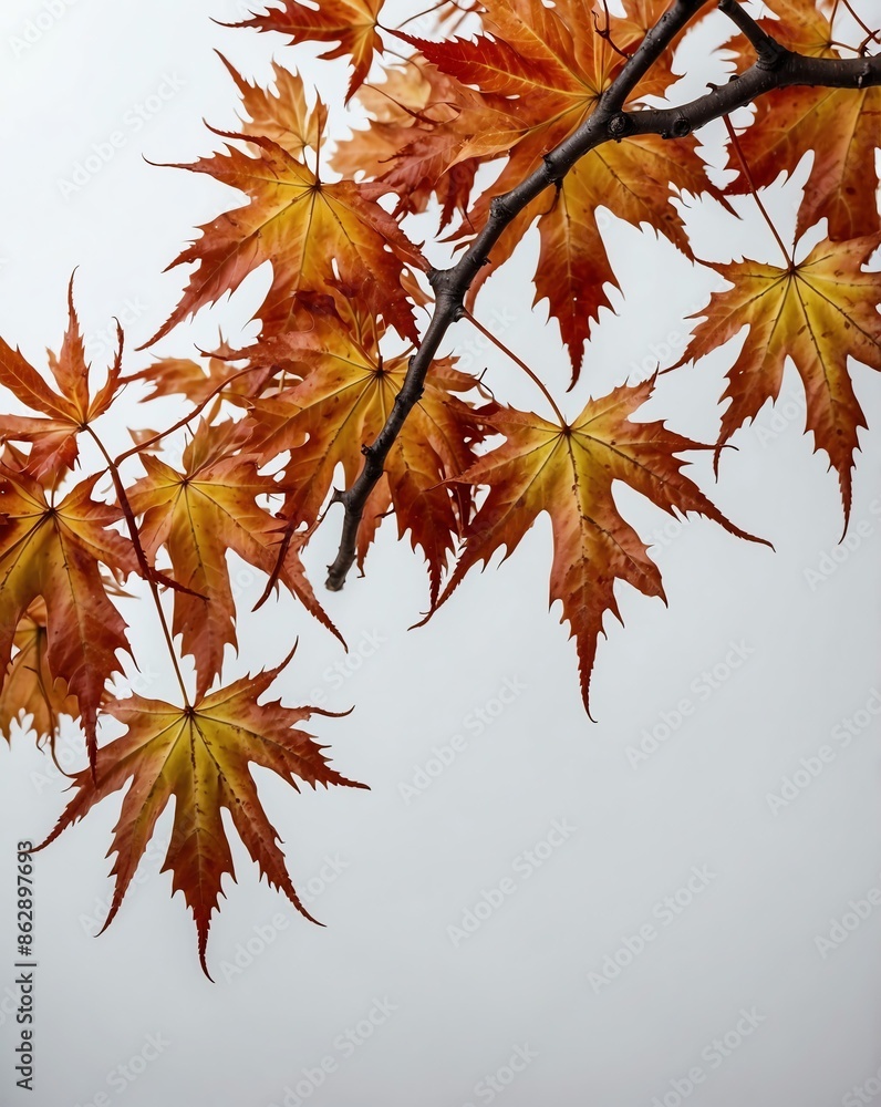 Poster maple tree branch on plain background for banner with copy space