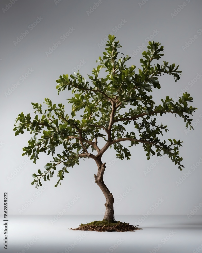 Poster oak tree branch on plain background for banner with copy space