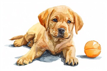 Obraz premium mootopping_Playful_puppy_with_a_ball_Watercolor_illustration__h_e945080c