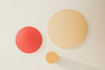 Clean lines and contrasting colors: minimalist art balanced by circles with red and yellow accents on a white background