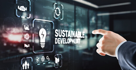 Fototapeta premium Sustainable Balanced Development. Balance between nature and science