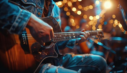 Obraz premium A musician in an intimate setting, rich textures of a wooden stage