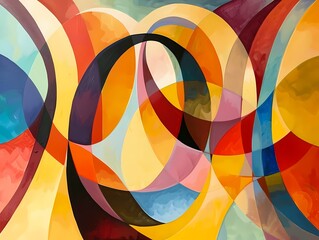 Obraz premium Abstract Painting of Arches and Curves in Art Deco Style - Colorful Geometric Design and Vector Illustration