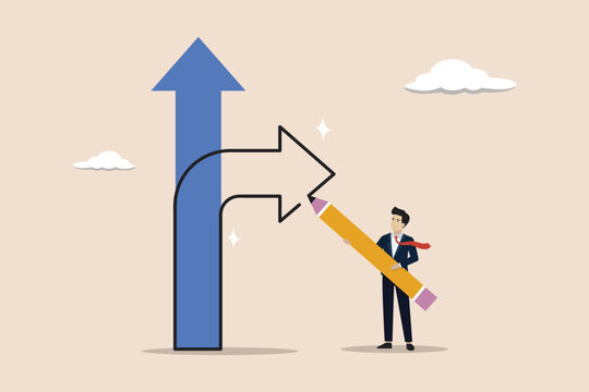 Change career paths for the best opportunities, looking for a different or opposite direction, looking for another alternative path, businessman draw new arrow metaphor of change direction.