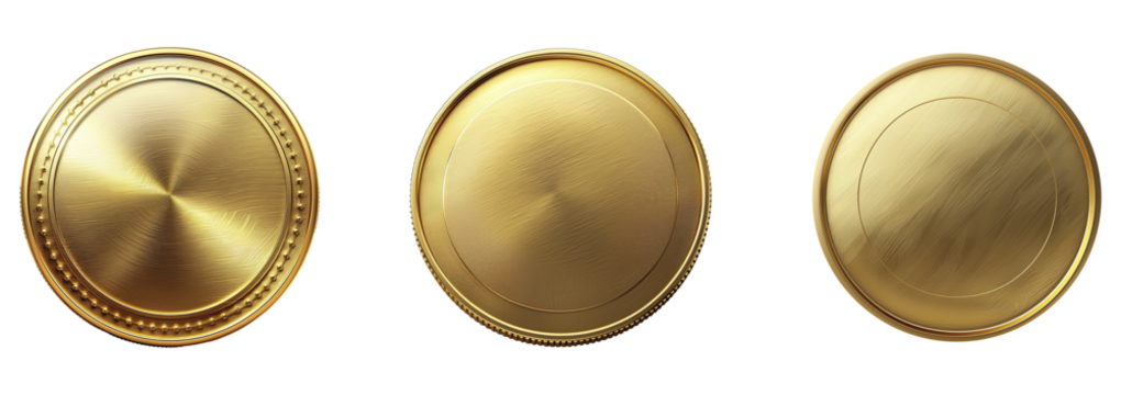 Set of gold coin on transparent background. 