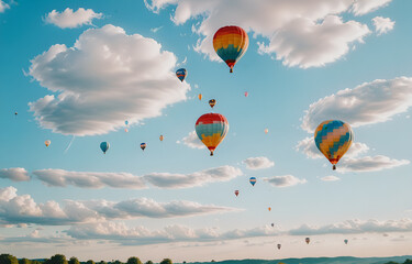 Obraz premium Colorful clouds, light white and light blue hot air balloons, romantic scenes
