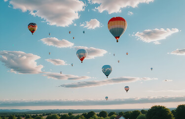 Obraz premium Colorful clouds, light white and light blue hot air balloons, romantic scenes