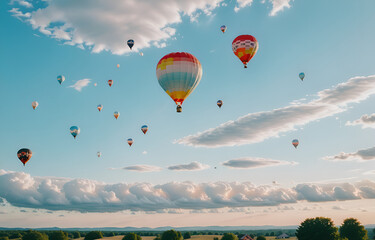 Fototapeta premium Colorful clouds, light white and light blue hot air balloons, romantic scenes