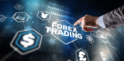 Businessman touching finger on the virtual screen and selecting Forex Trading