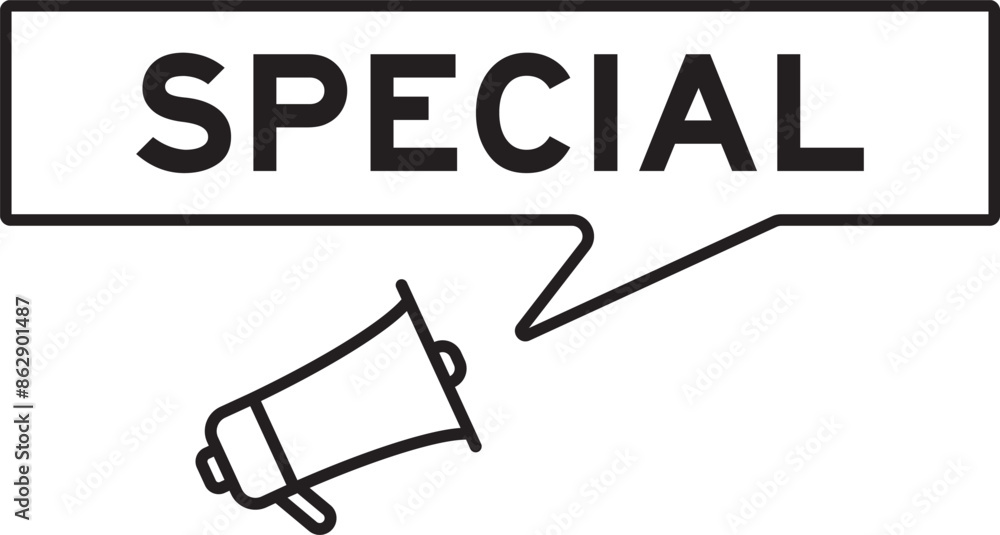 Poster Megaphone icon with speech bubble in word special on white background