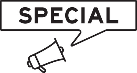 Megaphone icon with speech bubble in word special on white background
