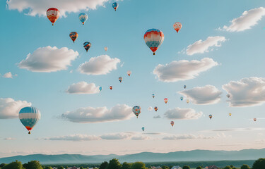 Fototapeta premium Colorful clouds, light white and light blue hot air balloons, romantic scenes