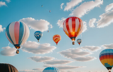 Fototapeta premium Colorful clouds, light white and light blue hot air balloons, romantic scenes
