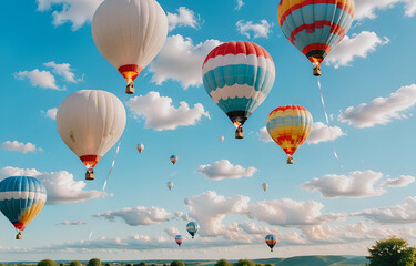 Fototapeta premium Colorful clouds, light white and light blue hot air balloons, romantic scenes