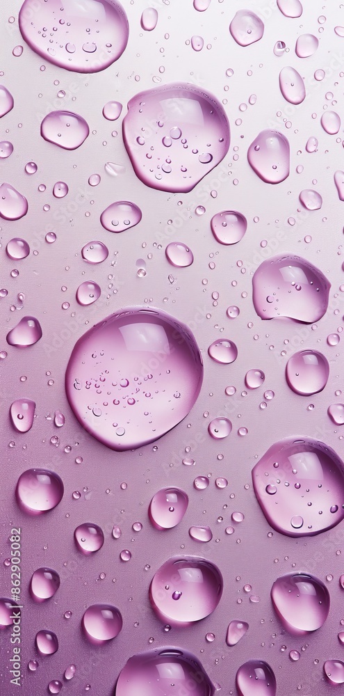 Poster water droplets on a light pink background creating a pattern with reflections