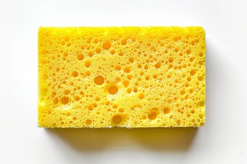yellow sponge for washing dishes on a white background, top view