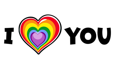 Rainbow flag inside heart. I love you. Symbol of LGBT gay pride,vector illustration. LGBT community symbol, sticker.