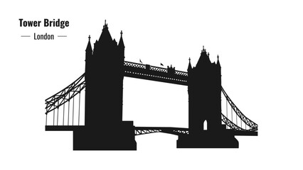 Vector illustration of Tower Bridge London. Black silhouette isolated on transparent background
