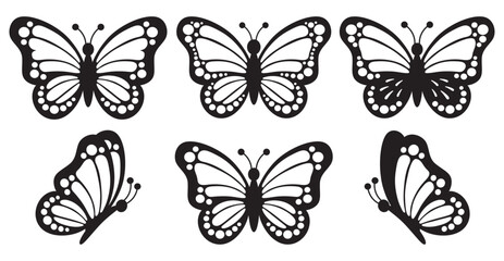 Butterfly insect, black and white wings, organic shapes.Aesthetic, tattoo silhouette, hand drawn stickers. Vector graphic in trendy style. Baby shower design elements. Party invitation, birthday  