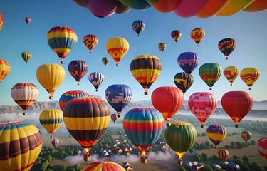 Fototapeta premium Colorful clouds, light white and light blue hot air balloons, romantic scenes