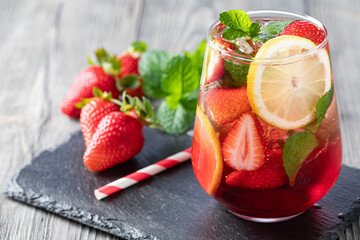 Cold summer strawberry lemonade