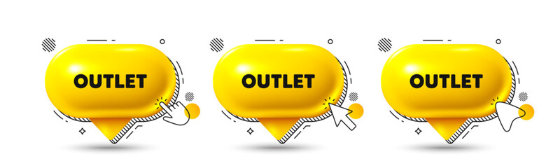 Chat speech bubble 3d icons. Outlet tag. Special offer price sign. Advertising discounts symbol. Outlet chat offer. Speech bubble banners. Text box balloon. Vector