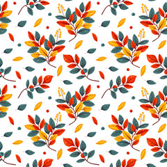 Hello autumn, autumn season, leaves, twigs, berries, pattern, vector
