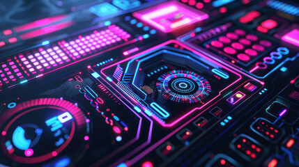 Futuristic digital interface with holographic elements