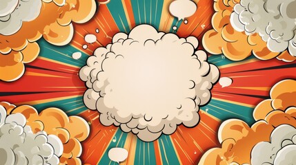 Colorful superhero-themed invitation, featuring comic book explosion and speech bubble for party information