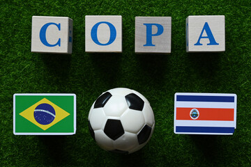 Obraz premium Flags of the participating teams of the America's Cup Soccer Group D. Brazil and Costa Rica. Copa America 2024