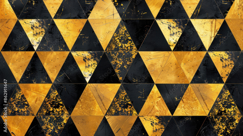 Wall mural Geometric pattern with black and gold triangles - Wall murals