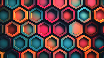 Geometric pattern with colorful hexagons and gradients