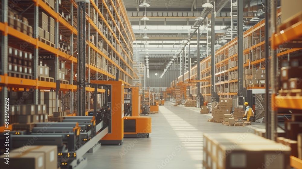 Poster photography of warehouse worker working and checking quality of material and carrying and delivery a