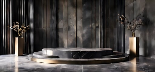 Fototapeta premium Opulent Elegance Dark Concrete Scene with Marble Podium.