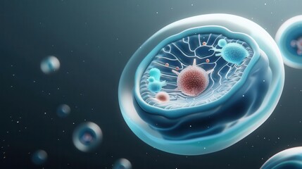 Digital illustration of cells organelles with descriptions of their functions, scientific accuracy, educational tool